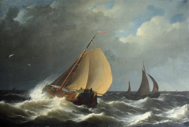 Schepen bij een stevige wind, Hermanus Koekkoek Sr., 1872 